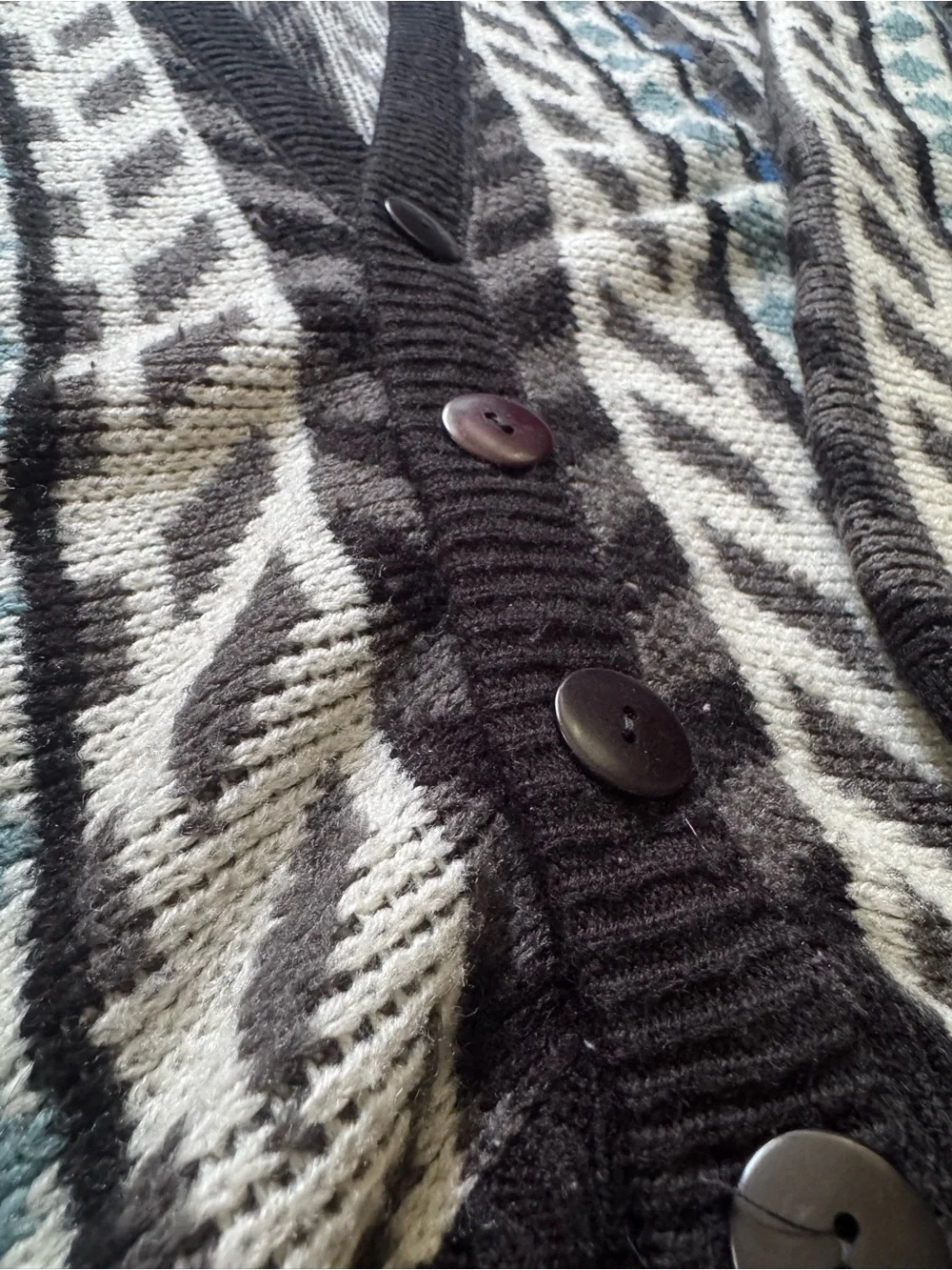 Vintage 90s Grandpa Cardigan Sweater Large Black Blue Coogi